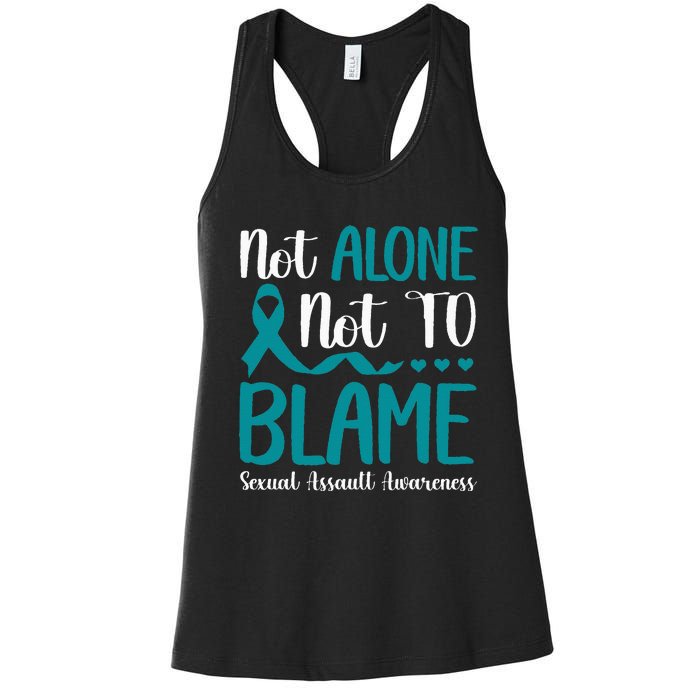 Not Alone Not To Blame Sexual Assault Awareness Teal Ribbon Women's Racerback Tank