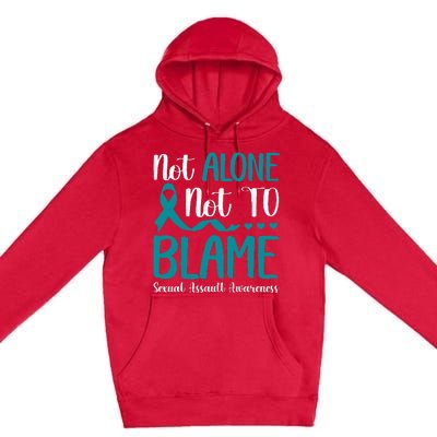 Not Alone Not To Blame Sexual Assault Awareness Teal Ribbon Premium Pullover Hoodie