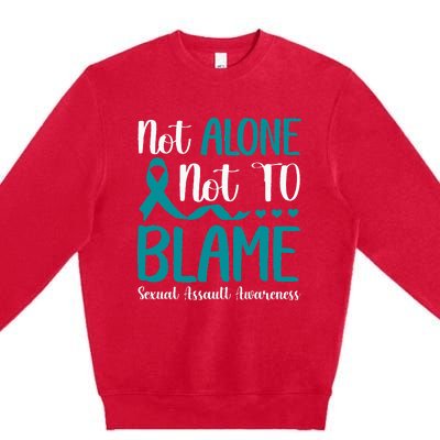 Not Alone Not To Blame Sexual Assault Awareness Teal Ribbon Premium Crewneck Sweatshirt