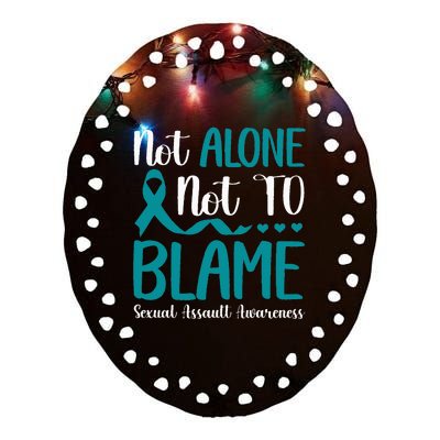 Not Alone Not To Blame Sexual Assault Awareness Teal Ribbon Ceramic Oval Ornament