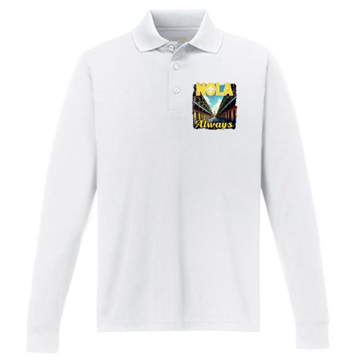 Nola Always Nola Never Forget New Orleans Always Support Performance Long Sleeve Polo