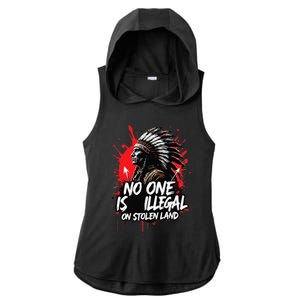 Native Americans No One Is Illegal On Stolen Land Ladies PosiCharge Tri-Blend Wicking Draft Hoodie Tank