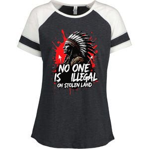 Native Americans No One Is Illegal On Stolen Land Enza Ladies Jersey Colorblock Tee