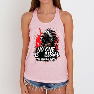 Native Americans No One Is Illegal On Stolen Land Women's Knotted Racerback Tank