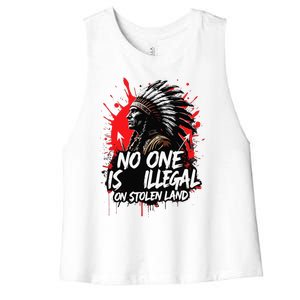 Native Americans No One Is Illegal On Stolen Land Women's Racerback Cropped Tank