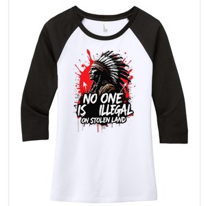 Native Americans No One Is Illegal On Stolen Land Women's Tri-Blend 3/4-Sleeve Raglan Shirt