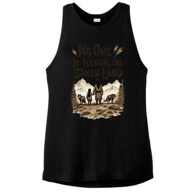 Native Americans No One Is Illegal On Stolen Land Ladies PosiCharge Tri-Blend Wicking Tank