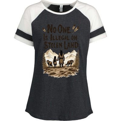 Native Americans No One Is Illegal On Stolen Land Enza Ladies Jersey Colorblock Tee