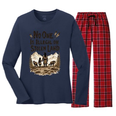 Native Americans No One Is Illegal On Stolen Land Women's Long Sleeve Flannel Pajama Set 