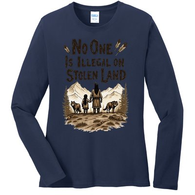 Native Americans No One Is Illegal On Stolen Land Ladies Long Sleeve Shirt