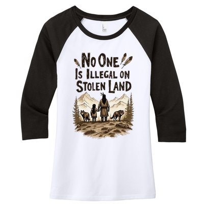 Native Americans No One Is Illegal On Stolen Land Women's Tri-Blend 3/4-Sleeve Raglan Shirt