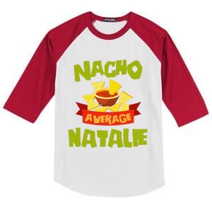 NACHO AVERAGE NATALIE Funny Birthday Personalized Name Gift Kids Colorblock Raglan Jersey