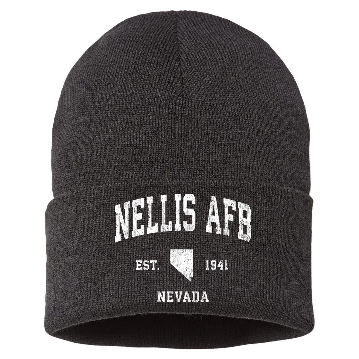 Nellis Afb Nevada Nv Vintage Established Athletic Sports Design Sustainable Knit Beanie