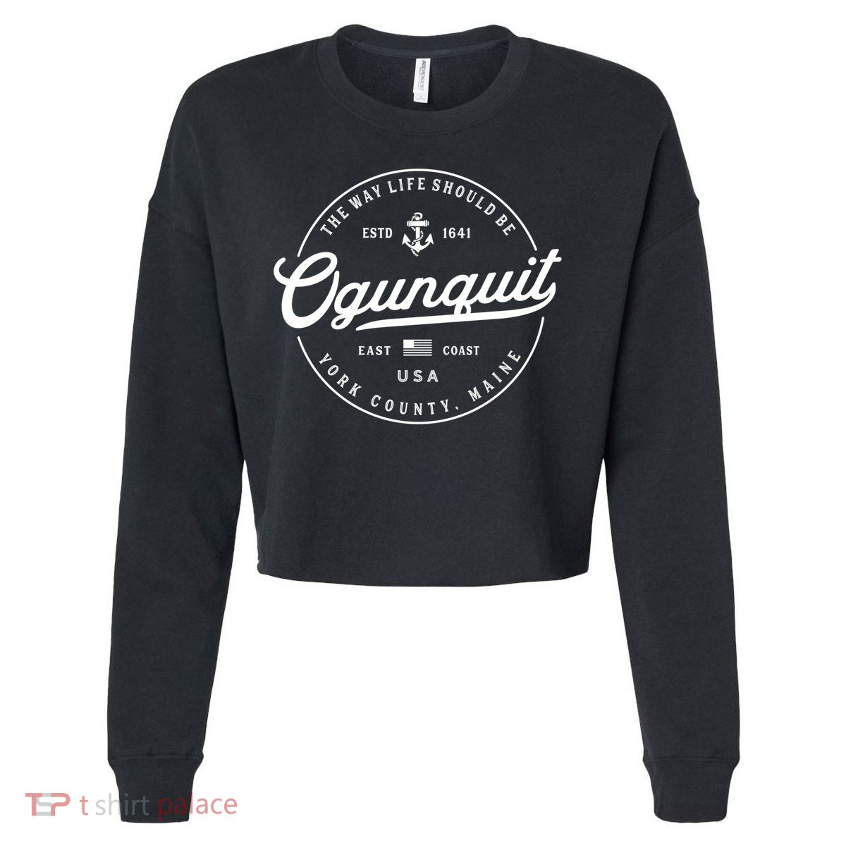 Nautical Anchor Ogunquit Maine Travel Vacation Gift Cropped Pullover Crew