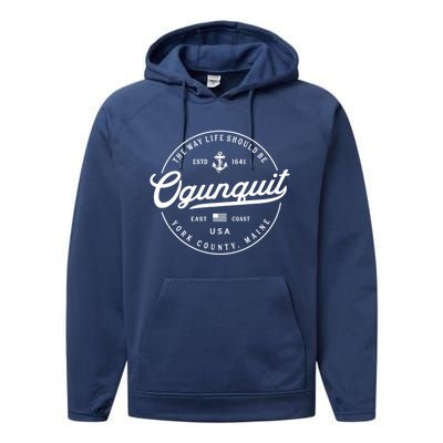 Nautical Anchor Ogunquit Maine Travel Vacation Gift Performance Fleece Hoodie