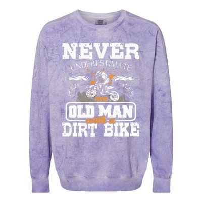 NeverUnderestimate An Old Man With A Dirt Bike Motocross Colorblast Crewneck Sweatshirt