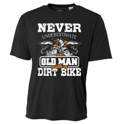 NeverUnderestimate An Old Man With A Dirt Bike Motocross Cooling Performance Crew T-Shirt