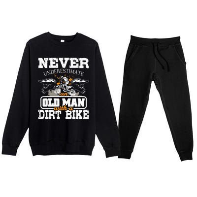 NeverUnderestimate An Old Man With A Dirt Bike Motocross Premium Crewneck Sweatsuit Set