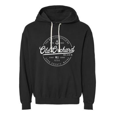 Nautical Anchor Old Orchard Beach Maine Travel Vacation Garment-Dyed Fleece Hoodie