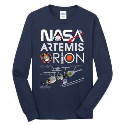 Nasa Artemis Orion Space Launch System SLS Schematics Tall Long Sleeve T-Shirt