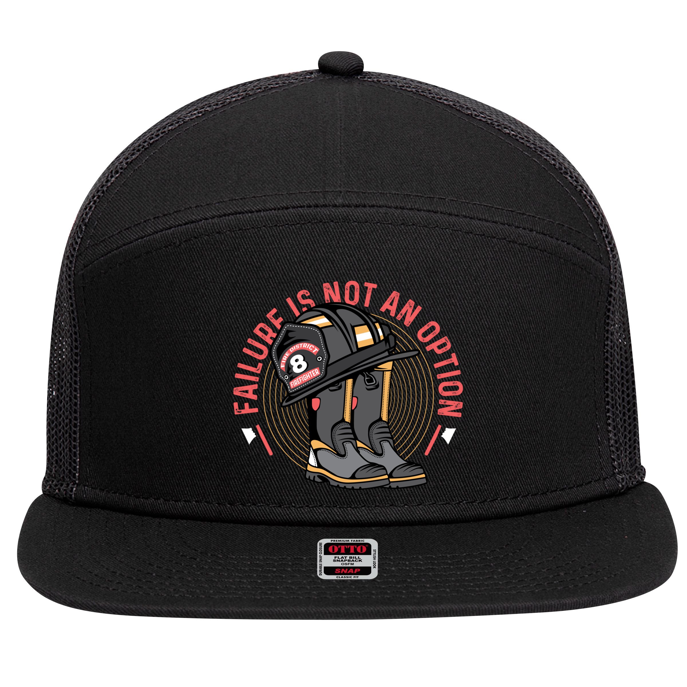Not An Option Volunteer Firefighter Gift 7 Panel Mesh Trucker Snapback Hat