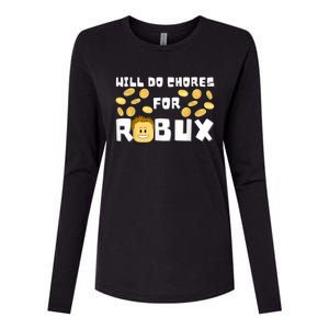 Noob And Professional Gamer Will Do Chores For Robux Womens Cotton Relaxed Long Sleeve T-Shirt