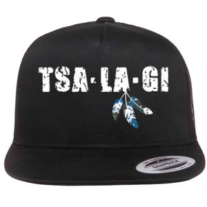 Native American Pride Cherokee Keetoowah Nation Tsi Tsalagi Flat Bill Trucker Hat