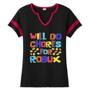 Noob And Professional Gamer Will Do Chores For Robux Ladies Halftime Notch Neck Tee