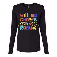 Noob And Professional Gamer Will Do Chores For Robux Womens Cotton Relaxed Long Sleeve T-Shirt