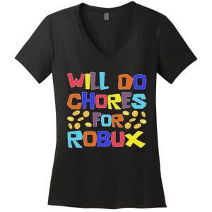 Noob And Professional Gamer Will Do Chores For Robux Women's V-Neck T-Shirt