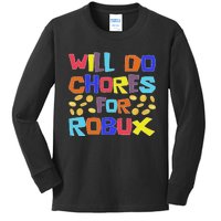 Noob And Professional Gamer Will Do Chores For Robux Kids Long Sleeve Shirt