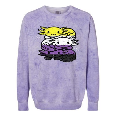 Nonbinary Axolotl Pile Non Binary Enby Lgbtq Colorblast Crewneck Sweatshirt