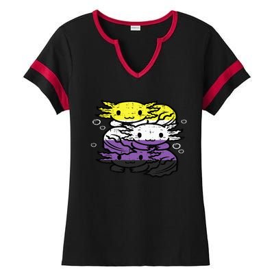 Nonbinary Axolotl Pile Non Binary Enby Lgbtq Ladies Halftime Notch Neck Tee