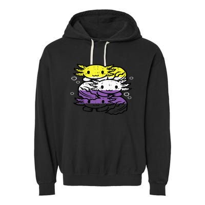 Nonbinary Axolotl Pile Non Binary Enby Lgbtq Garment-Dyed Fleece Hoodie