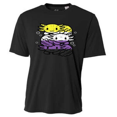 Nonbinary Axolotl Pile Non Binary Enby Lgbtq Cooling Performance Crew T-Shirt