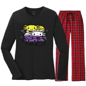 Nonbinary Axolotl Pile Non Binary Enby Lgbtq Women's Long Sleeve Flannel Pajama Set 