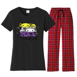 Nonbinary Axolotl Pile Non Binary Enby Lgbtq Women's Flannel Pajama Set