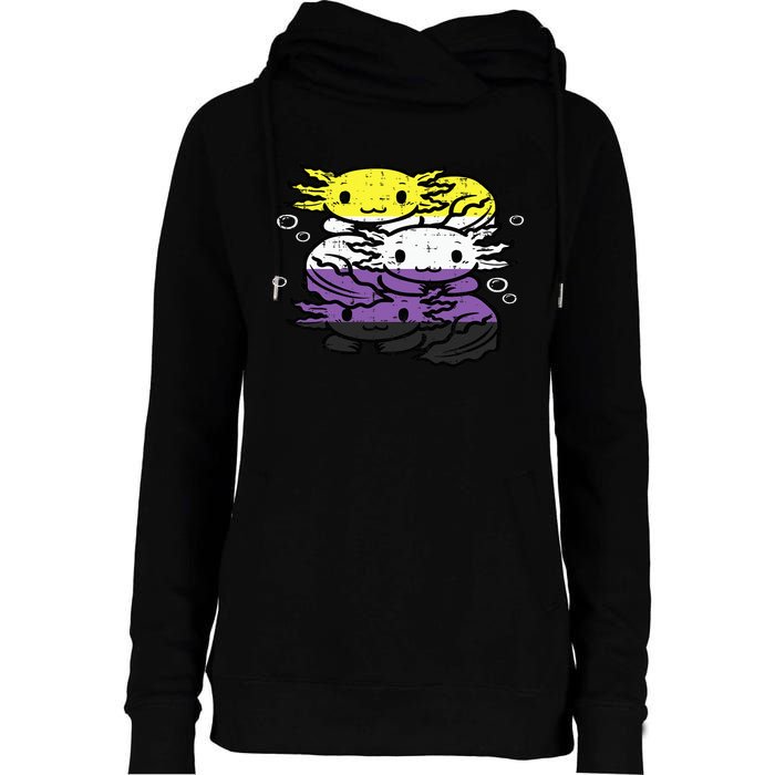 Nonbinary Axolotl Pile Non Binary Enby Lgbtq Womens Funnel Neck Pullover Hood