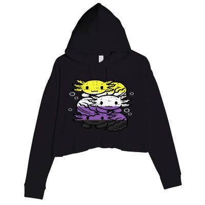 Nonbinary Axolotl Pile Non Binary Enby Lgbtq Crop Fleece Hoodie