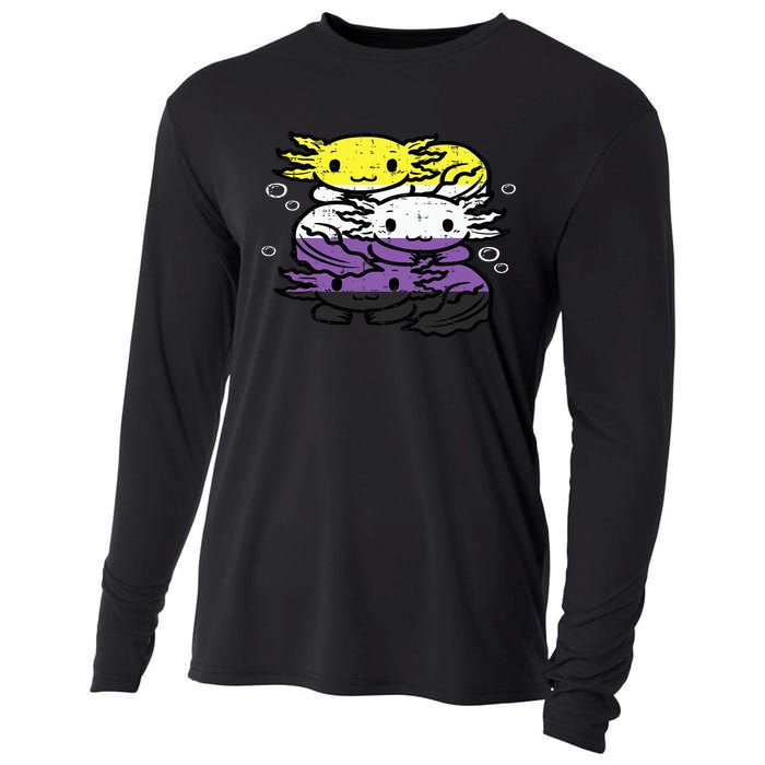 Nonbinary Axolotl Pile Non Binary Enby Lgbtq Cooling Performance Long Sleeve Crew