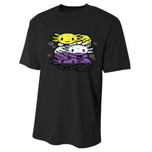 Nonbinary Axolotl Pile Non Binary Enby Lgbtq Performance Sprint T-Shirt