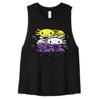 Nonbinary Axolotl Pile Non Binary Enby Lgbtq Women's Racerback Cropped Tank