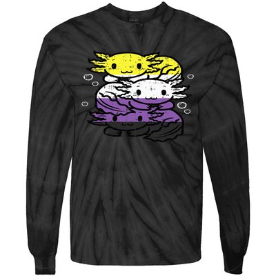 Nonbinary Axolotl Pile Non Binary Enby Lgbtq Tie-Dye Long Sleeve Shirt