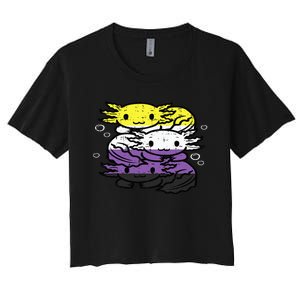 Nonbinary Axolotl Pile Non Binary Enby Lgbtq Women's Crop Top Tee