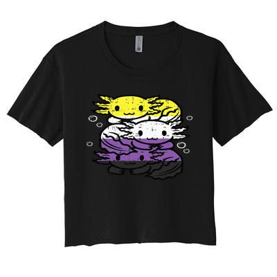 Nonbinary Axolotl Pile Non Binary Enby Lgbtq Women's Crop Top Tee