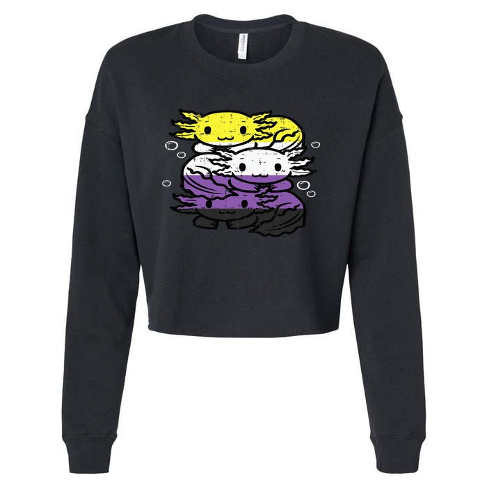 Nonbinary Axolotl Pile Non Binary Enby Lgbtq Cropped Pullover Crew