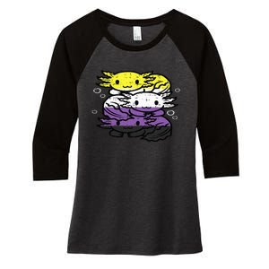 Nonbinary Axolotl Pile Non Binary Enby Lgbtq Women's Tri-Blend 3/4-Sleeve Raglan Shirt