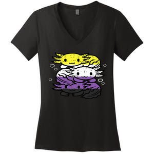 Nonbinary Axolotl Pile Non Binary Enby Lgbtq Women's V-Neck T-Shirt