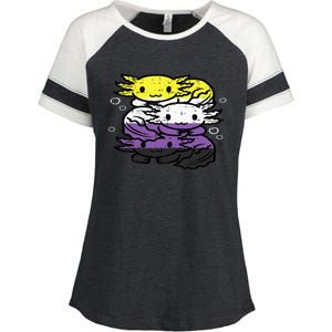 Nonbinary Axolotl Pile Non Binary Enby Lgbtq Enza Ladies Jersey Colorblock Tee