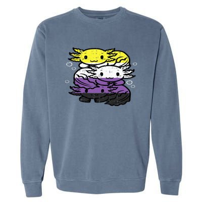 Nonbinary Axolotl Pile Non Binary Enby Lgbtq Garment-Dyed Sweatshirt